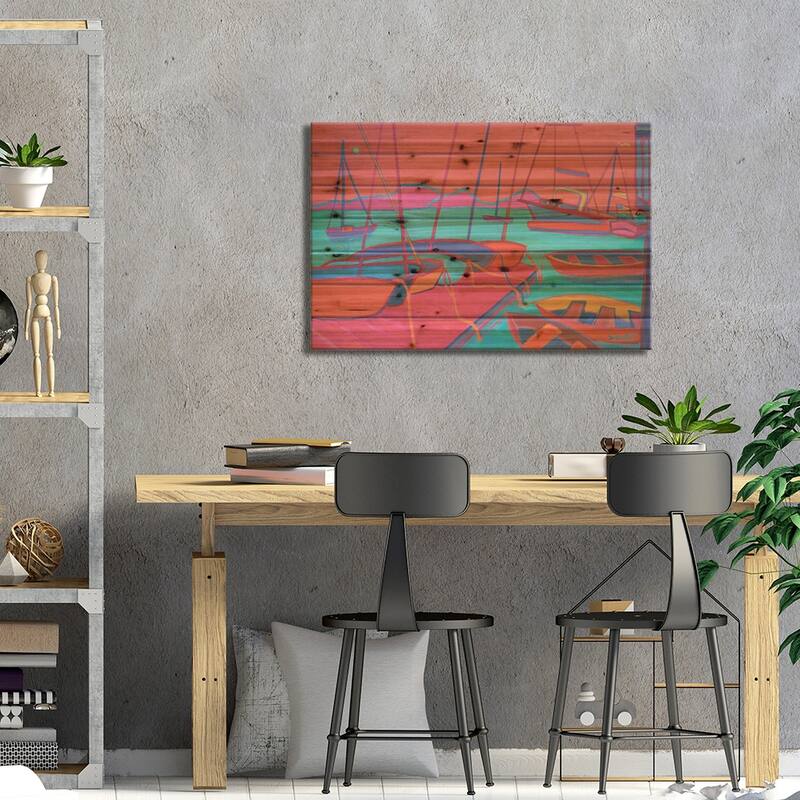 Docked, Manchester Harbor Print On Wood by Debra Bretton Robinson - Multi-Color
