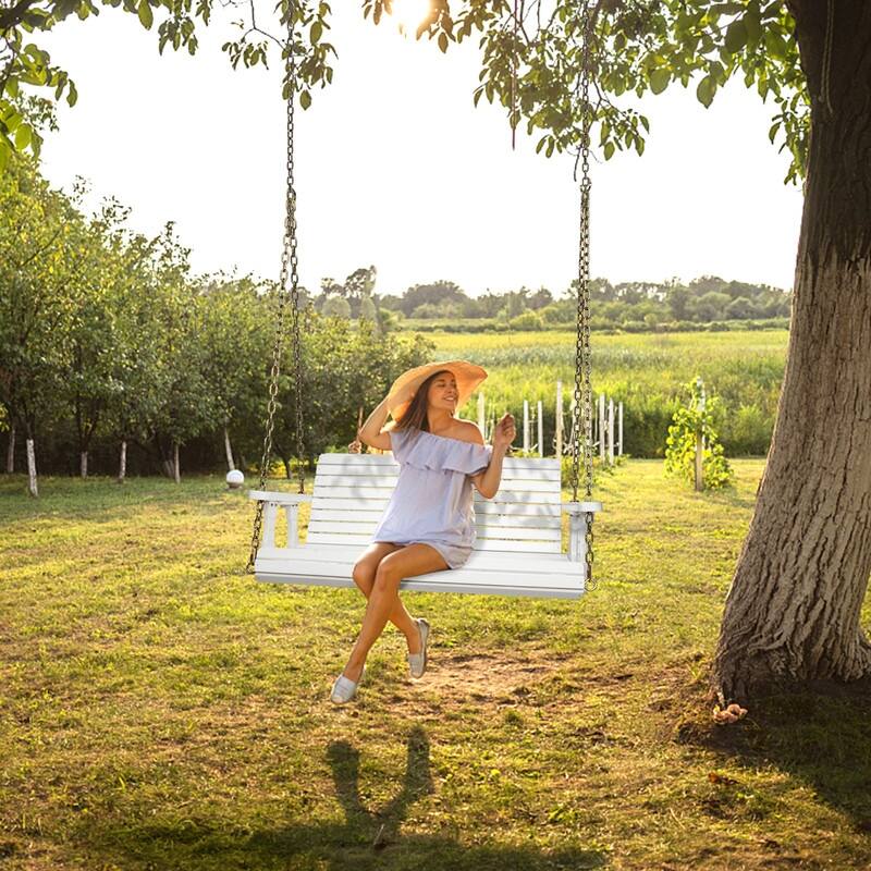 2 Person Patio Wooden Porch Swing - White