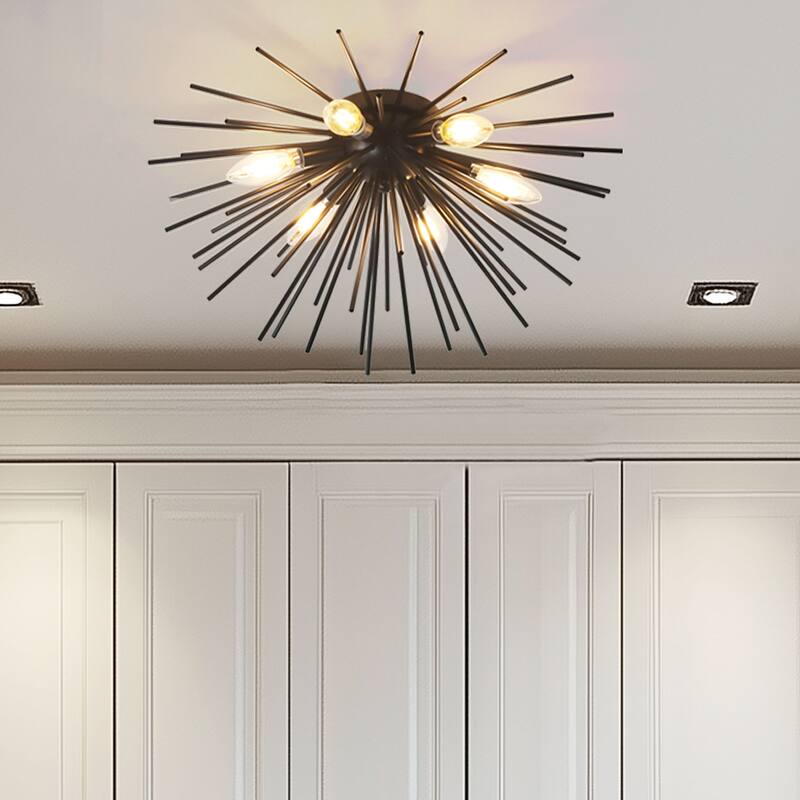 6-Light Sputnik Flush Mount Ceiling Light Fixture with black finish