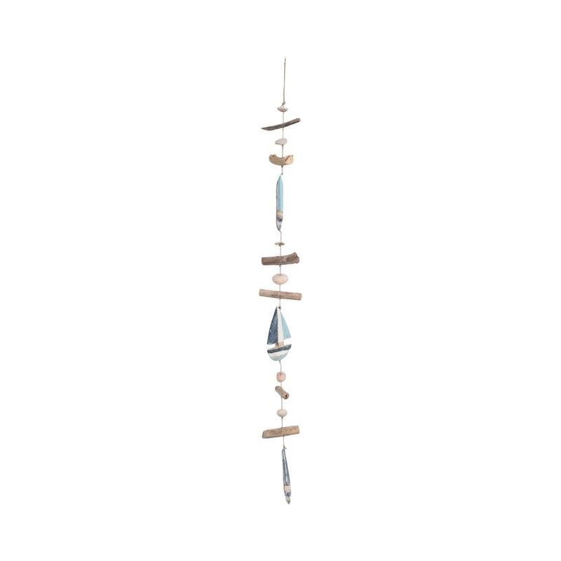 Decorative Wooden Boat Hanging Beaded Garland - 39", Blue & White