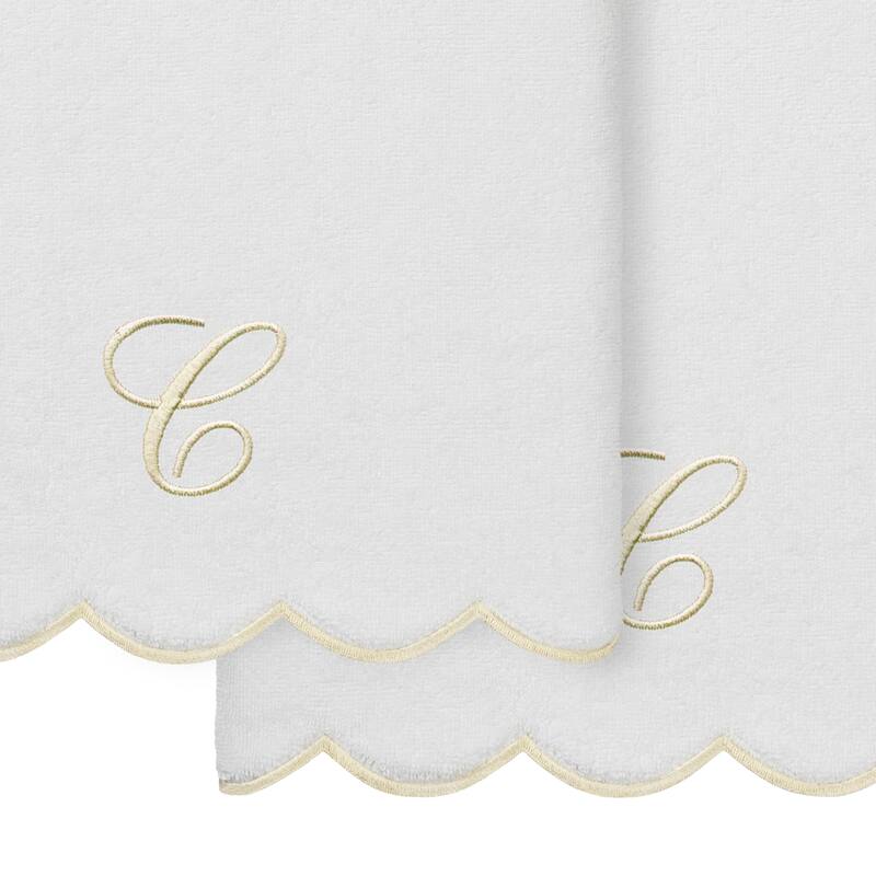 Authentic Hotel and Spa 100% Turkish Cotton Beige ADORNIA Scallop Personalized 2 Piece Bath Towel Set - 2 Bath Towels