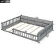 preview thumbnail 3 of 7, Full Size Upholstered Platform Bed Frame with Full Length Guardrail, Pine Wooden Bed with Pillow, Subdued Gray