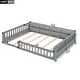 dimension image slide 0 of 2, Montessori Floor Bed w/ Safety Guardrails, Upholstered Pillow, Full Size Solid Pine Wood Bed Frame w/ Slats for Toddlers, Kids