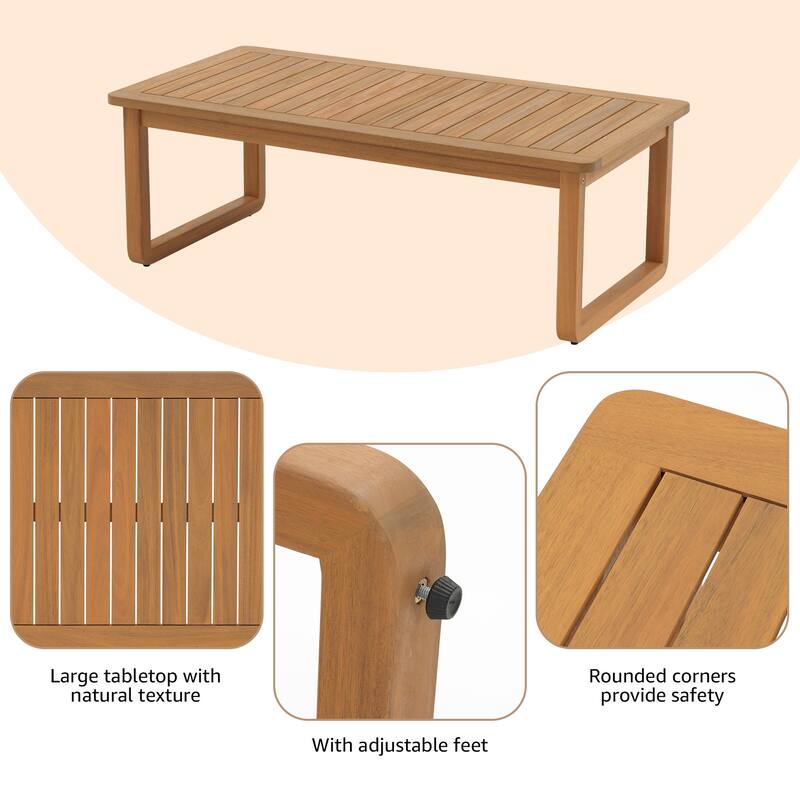 Outdoor 3-Seat Chair Set with Coffee Table in Acacia Wood