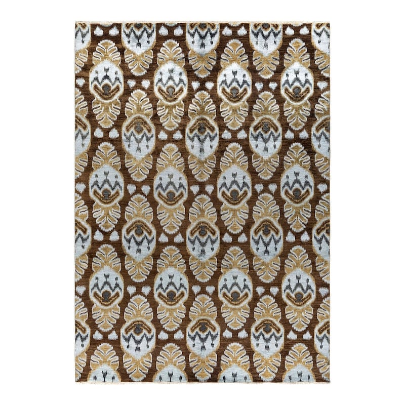 Ikat One-of-a-Kind Hand-Knotted Area Rug - Brown, 8' 10" x 12' 4" - 8' 10" x 12' 4"