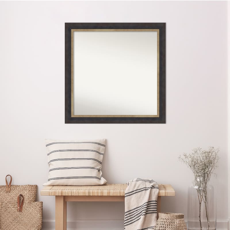 Hammered Charcoal Tan Non-Beveled Wood Framed Wall Mirror - Hammered Charcoal Tan