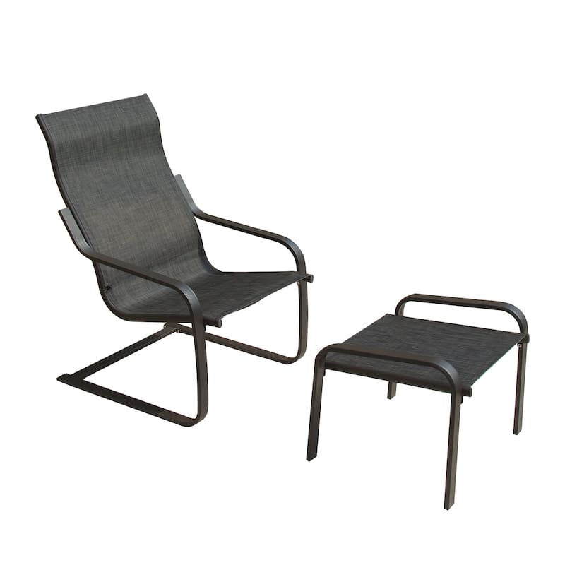 2-Piece Metal Patio Conversation Seating Set，1 Chair and 1 Ottoman - N/A - Black