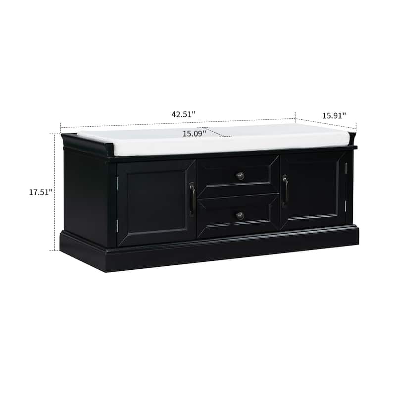 Vintage Chic Wooden Storage Bench with Removable Foam-Filled Velvet Seat Cushion