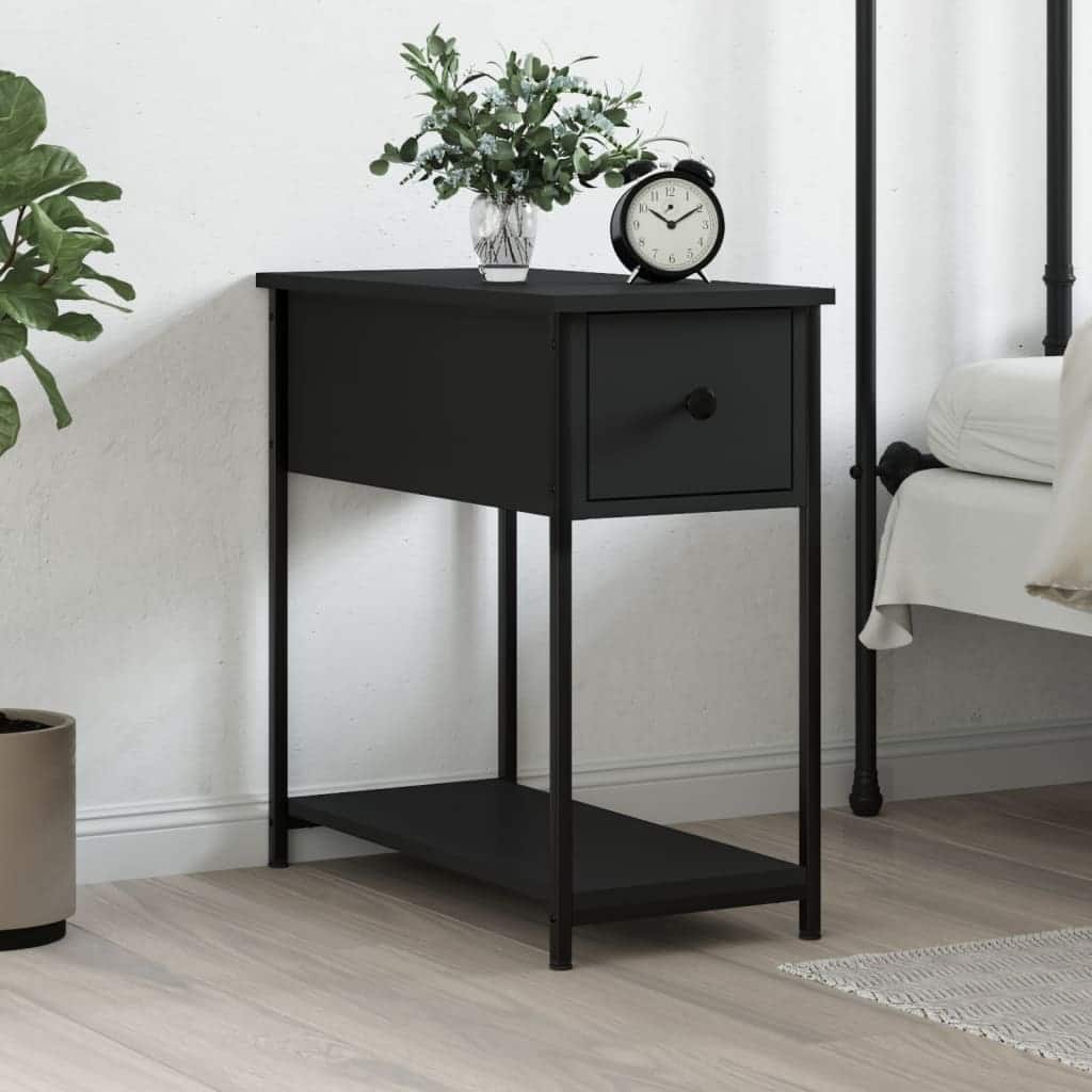 vidaXL Bedside Cabinet Black Engineered wood, iron Compact