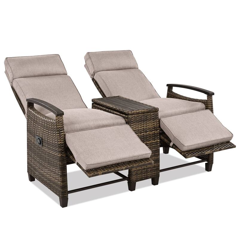Patio Recliner Loveseat Chair with Adjustable Backrest and Storage Table