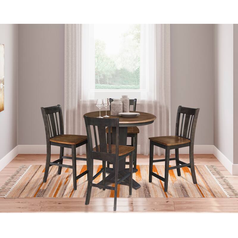 36 in Round Counter Height Extension Dining Table with 12 in Leaf and Stools - Hickory/Washed Coal
