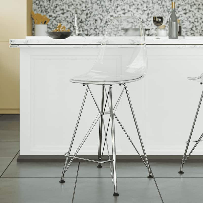 LeisureMod Modern Cresco Acrylic Barstool with Chrome Base and Footrest for Home Bar Restaurant
