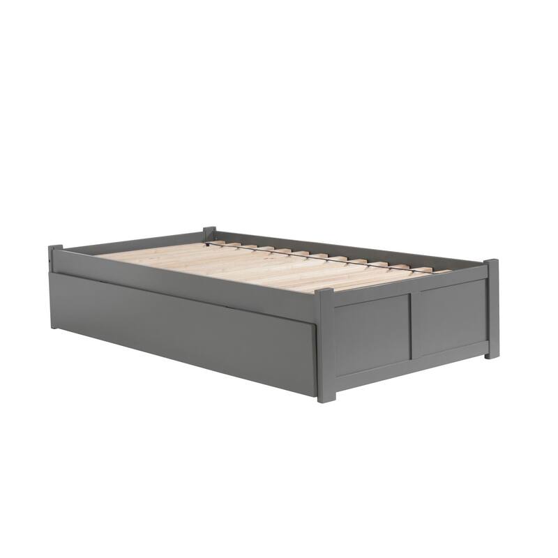 Platform Bed Twin Size - Sleek Grey Design with Trundle & Charger - Modern Minimalist Style