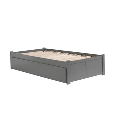 Platform Bed Twin Size - Sleek Grey Design with Trundle & Charger - Modern Minimalist Style