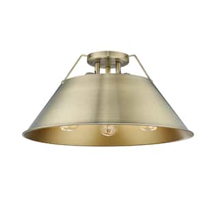Yep by Golden Lighting Orwell 3-light Flush Mount in Brushed Champagne Brass and Pine Green shade