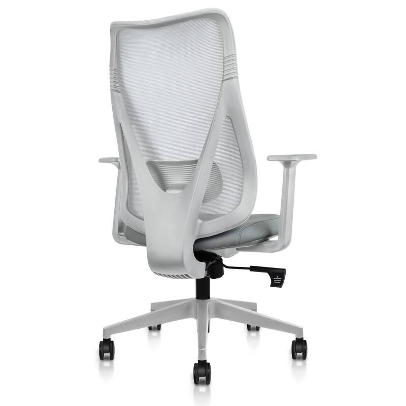 Ergonomic Office Desk Chair | High Back Mesh with Upholstered PU Leather Cushion Seat | Reclining Tilt Adjustable Lumbar Support