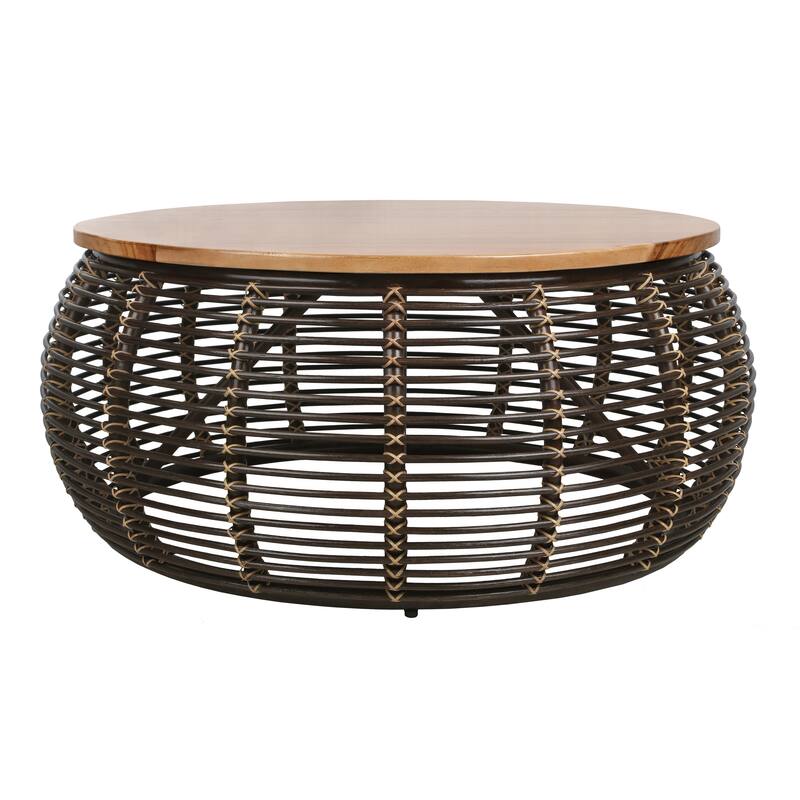 The Curated Nomad Doolittle Round Rattan Coffee Table - Espresso Brown