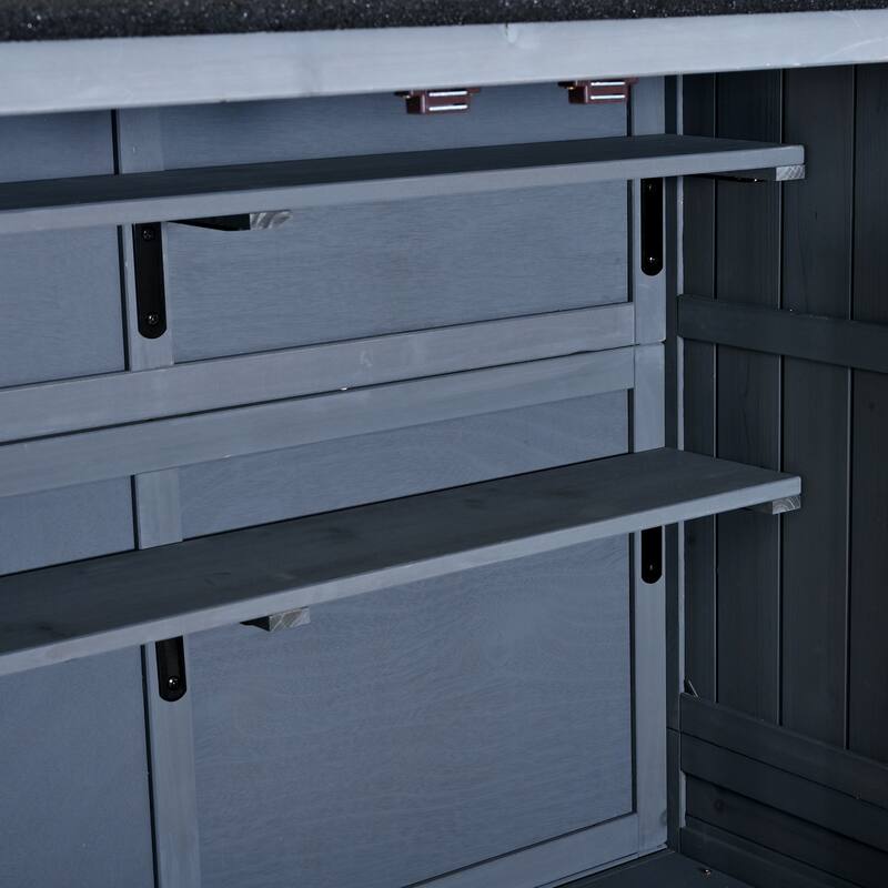 72" Large Patio Garden Shed with Waterproof Roof, Outdoor Storage Cabinet with Workstation & Hooks