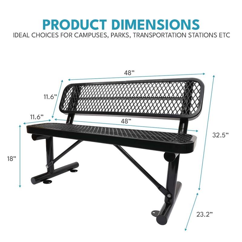 4 ft. Outdoor Steel Bench with Backrest in Black