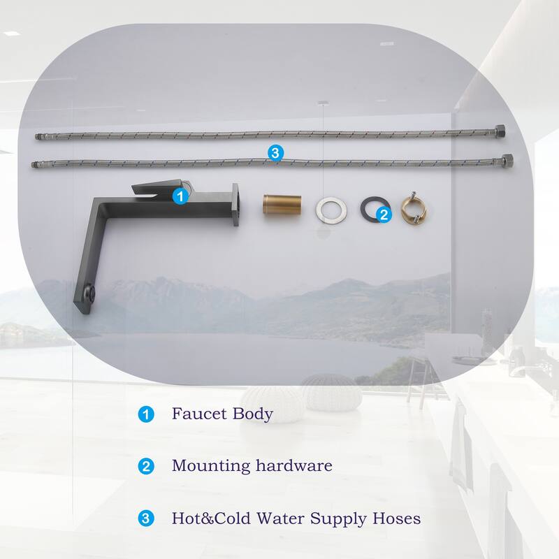 Deck Mounted Right-angle Bathroom Faucet Single Hole with Single Handle, Black/Gold/Grey