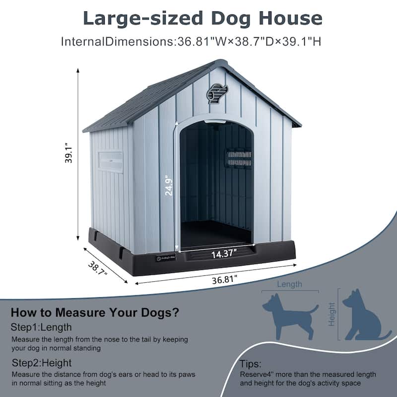 BOSSIN Insulated Dog House, Outdoor & Indoor Use with Elevated Floor, Waterproof & Durable Plastic Design for All Size Dogs