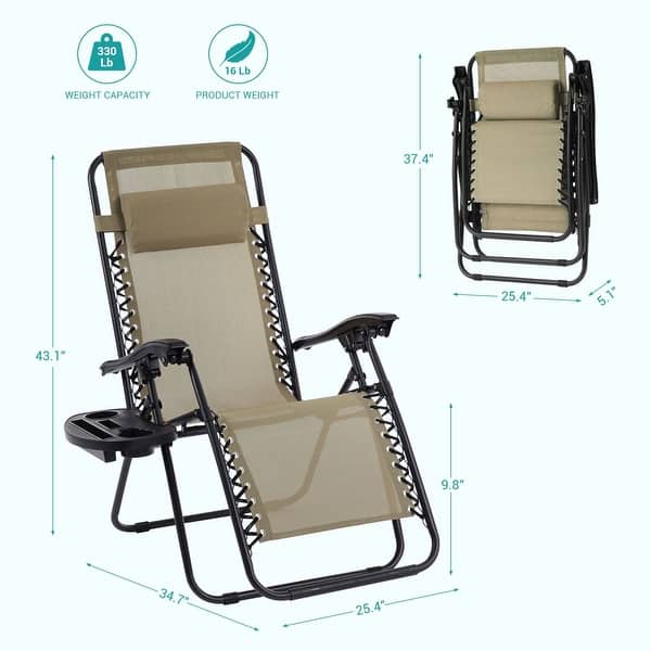 dimension image slide 4 of 6, Bonosuki Patio Zero Gravity Chair Foldable Recliner Lounge Chair