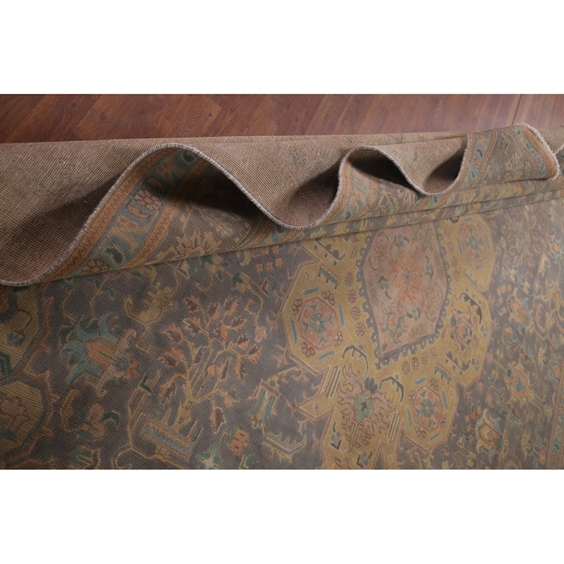 Geometric Tabriz Persian Vintage Rug Hand-Knotted Wool Carpet - 9'6"x 13'2"