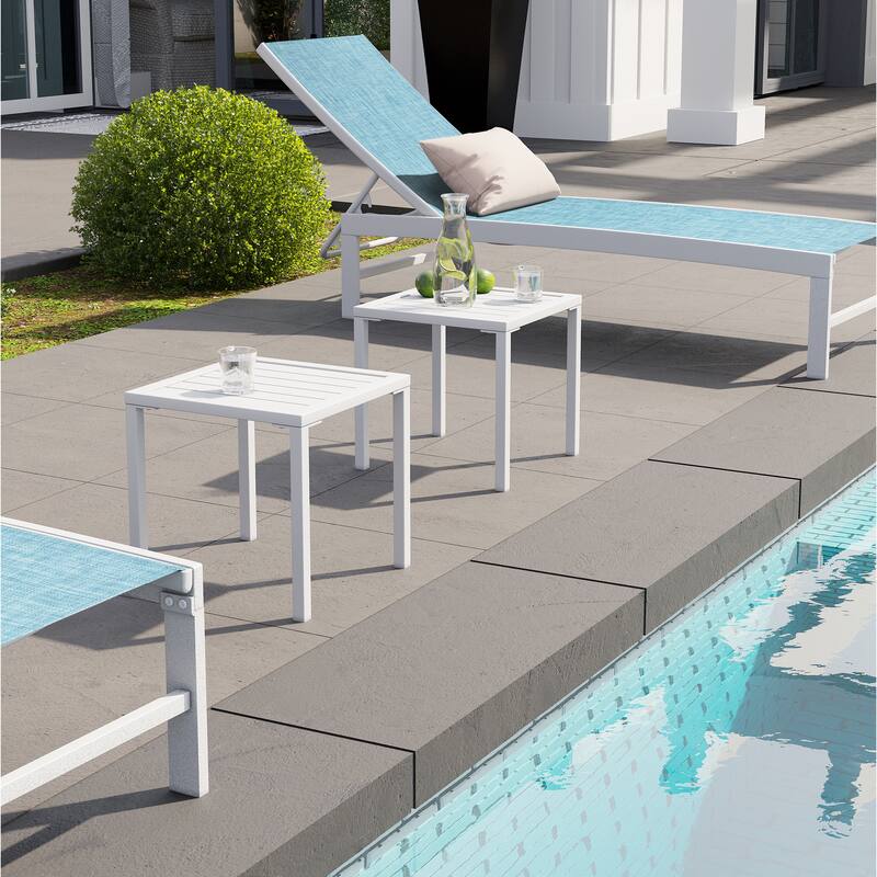 Outdoor Aluminum End Table Square Patio Side Table - 15.7" L x 15.7" W x 15.9" H - White - 2PC