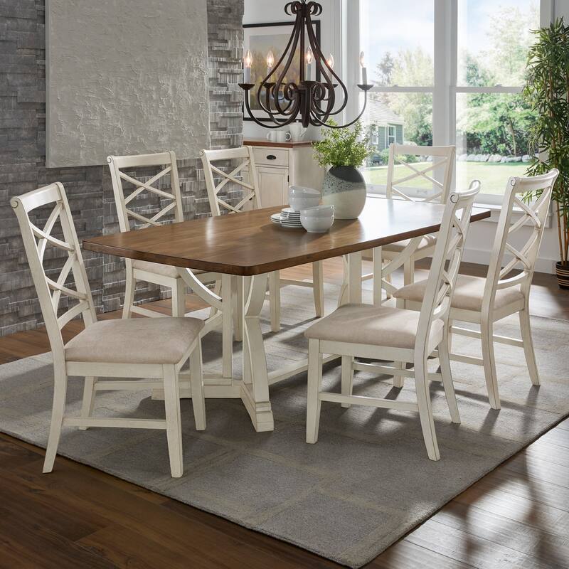 Eleanor Two-tone Wood Finish 78" Dining Set with Double Cross Back Chairs by iNSPIRE Q Classic
