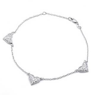 Cubic Zirconia Ankle Bracelets Online At Our Bling Jewelry Pave Cz Three Heart 925 Sterling Silver Chain Anklet 8 5in