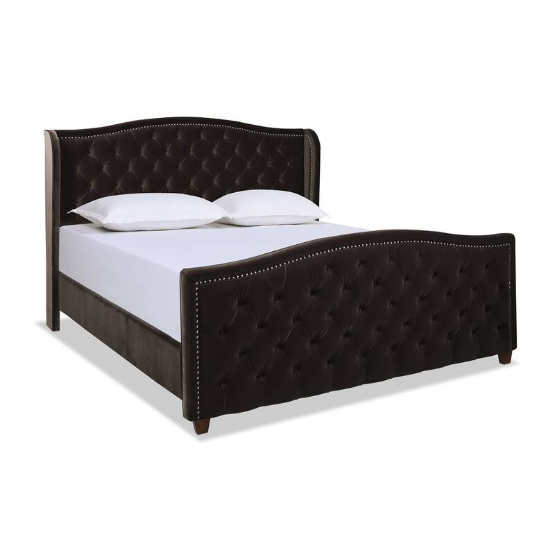 Athens Upholstered Nailhead Tufted Wingback Panel Bed