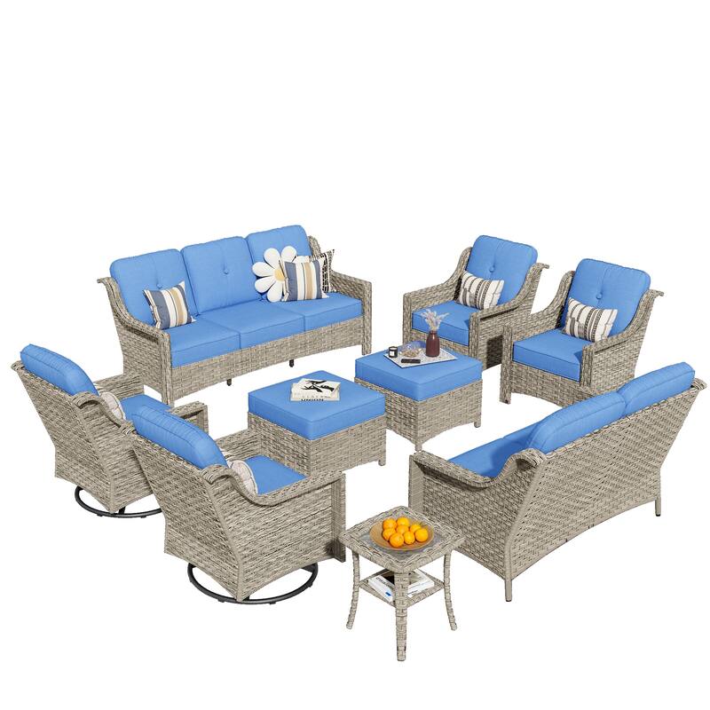 HOOOWOOO 9-piece Wicker High Back Patio Outdoor Swivel Chair Set