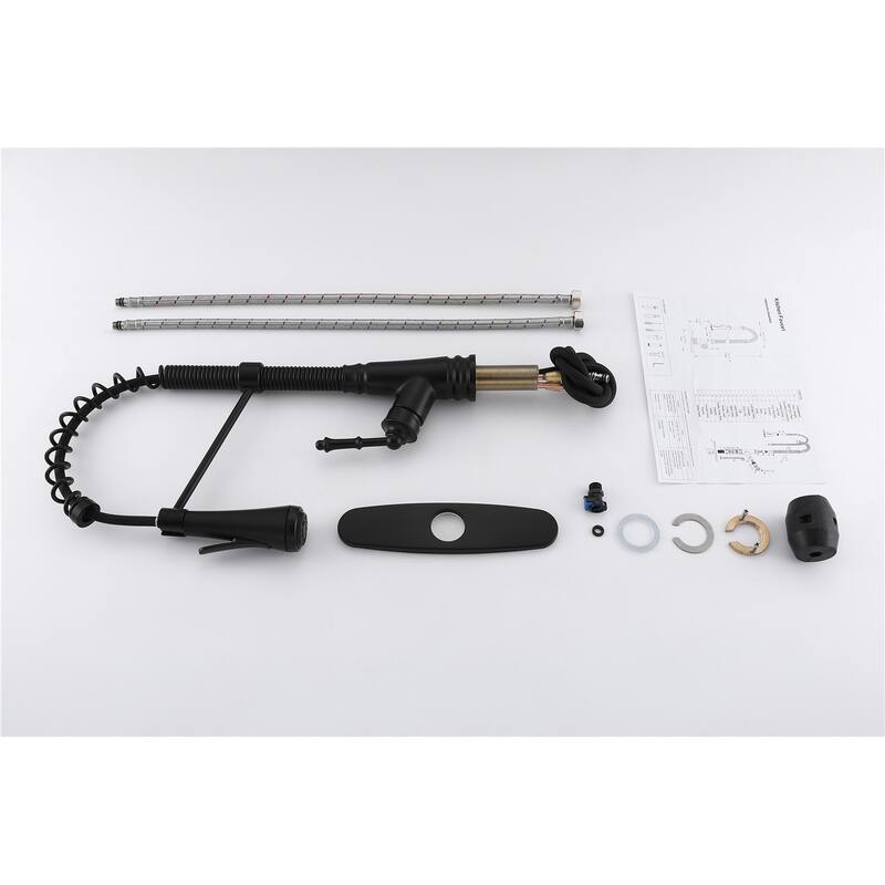 Single Handle Pull Down Kitchen Faucet with Deck Plate Matte Black