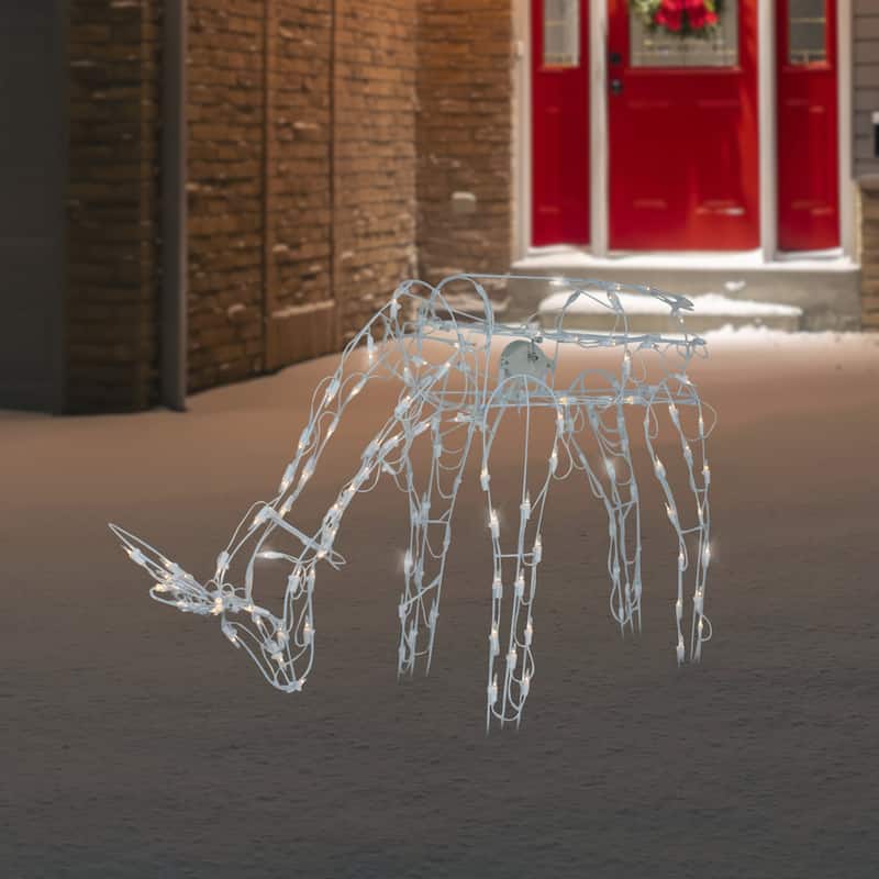 42" Lighted White Feeding Reindeer Animated Outdoor Christmas Decoration