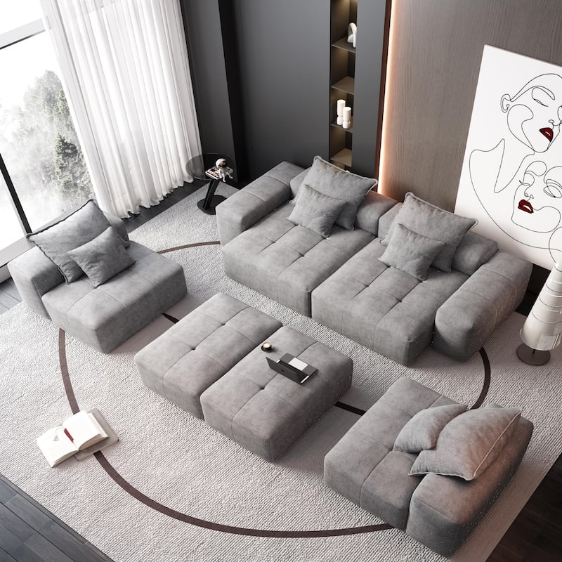 Oversized Modular Chenille 6-Seat Sectional Sofa with Cushions and 8 Pillows for Living Room