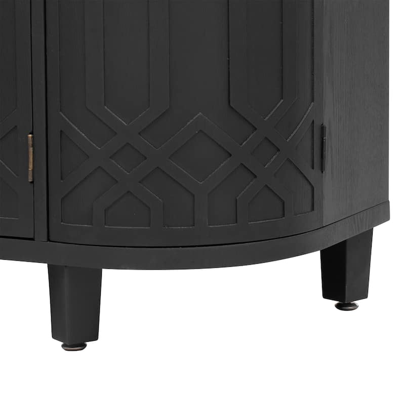 4 Door Curved Entryway Cabinets with Adjustable Shelves & fir Wood Legs, Display Case with Open Storage Rack & Metal Handle