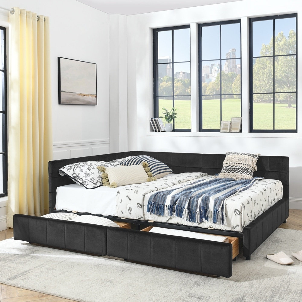 Bedroom Storage Upholstered Tufted DayBed With 2-Drawers