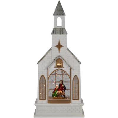 LED Lighted Holy Family Church Scene Christmas Snow Globe - 12"