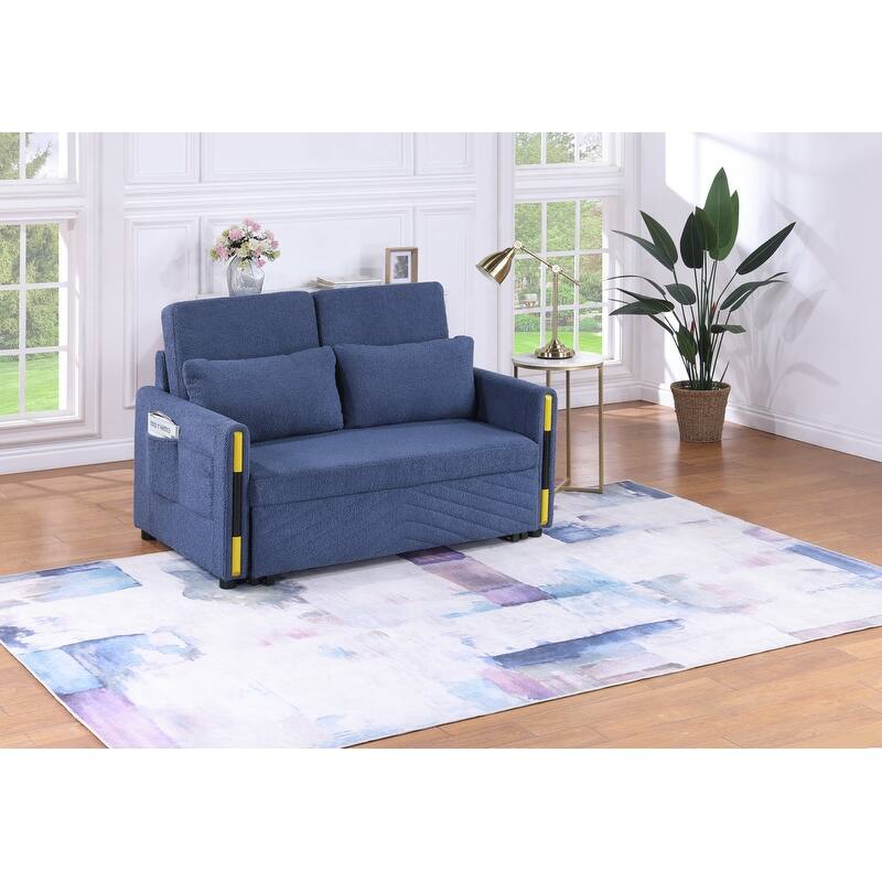 Percy 55.5"W Teddy Velvet Sleeper Loveseat with Dual-Pull Sleeper Design