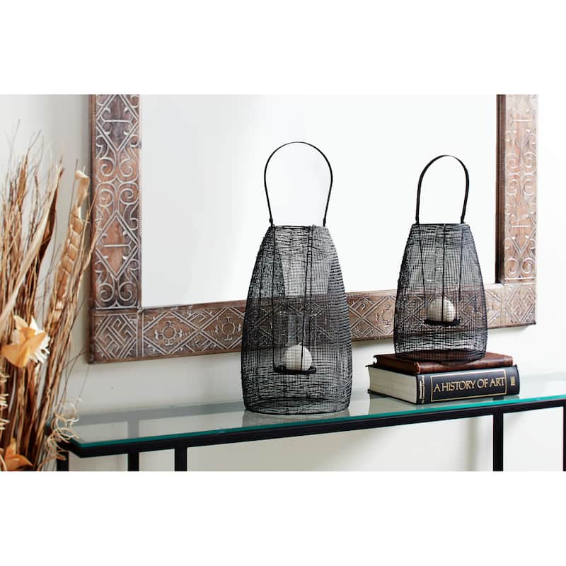 Gold Metal Decorative Indoor Outdoor Candle Lantern with Handle - 9 x 9 x 16