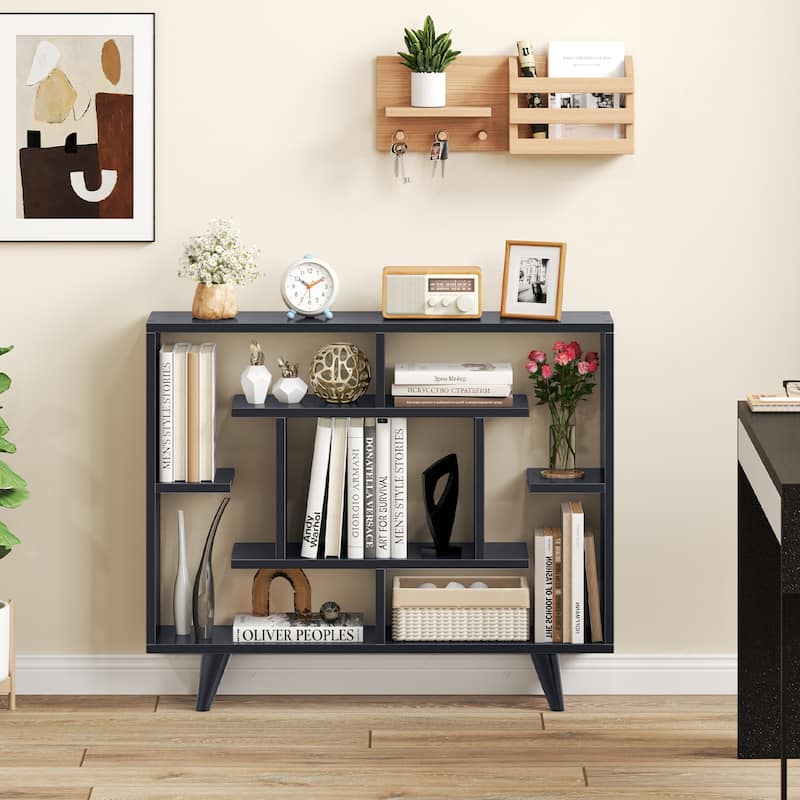 Gymax Bookshelf Geometric Bookcase w/ Anti-Tipping Kit Storage