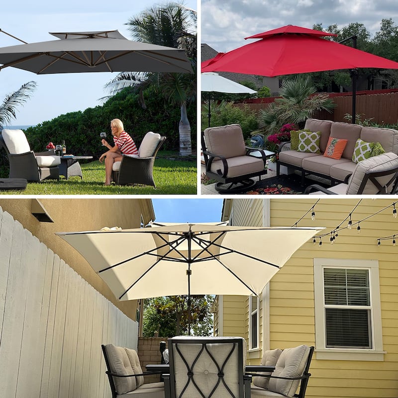 12ft×12ft Square Double Top Outdoor Offset Umbrella Cantilever Patio Umbrella With 360 Degree Rotation