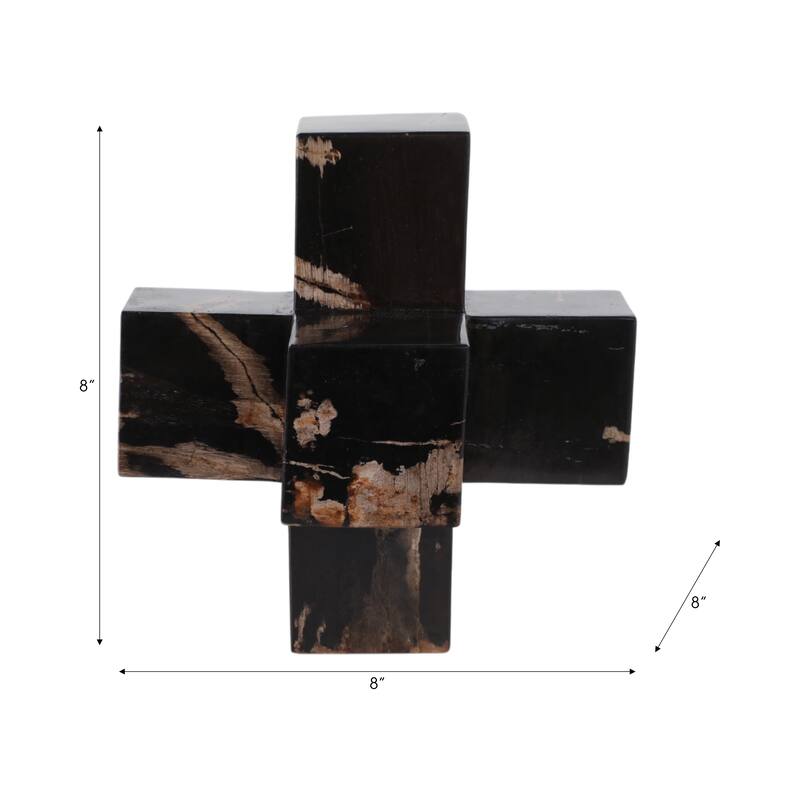 Wood Decorative Object with Geometric Design for Home Decor - 8" Brown - 8" x 8" x 8"