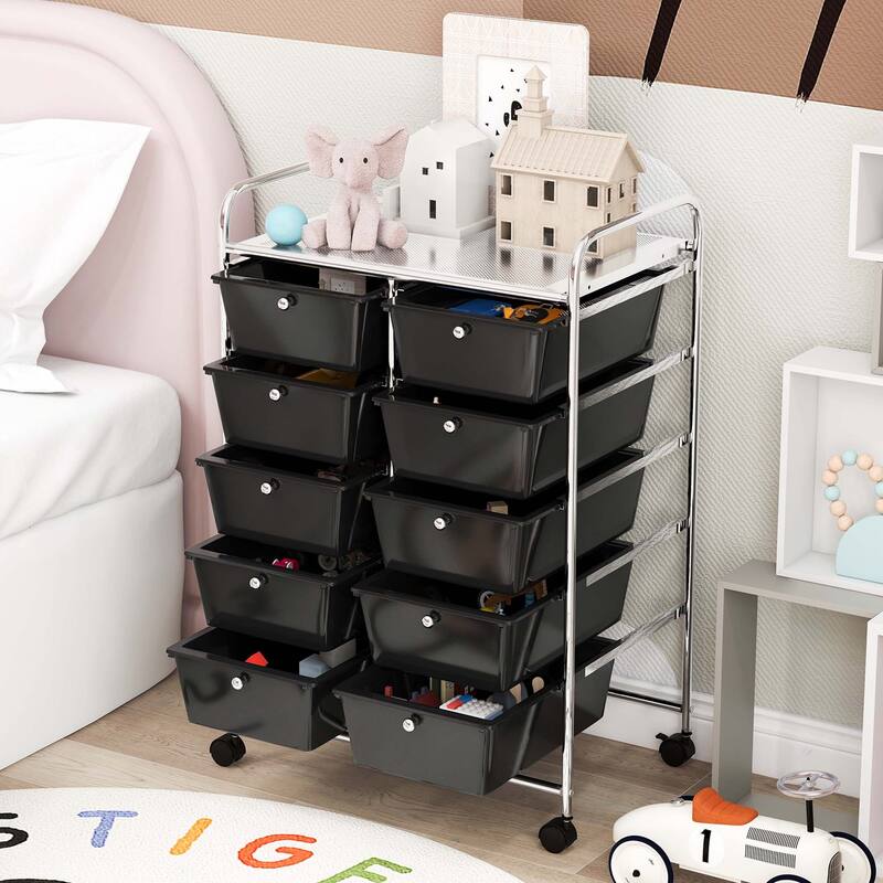 Costway 10-Drawer Storage Cart Utility Rolling Trolley Kitchen Office