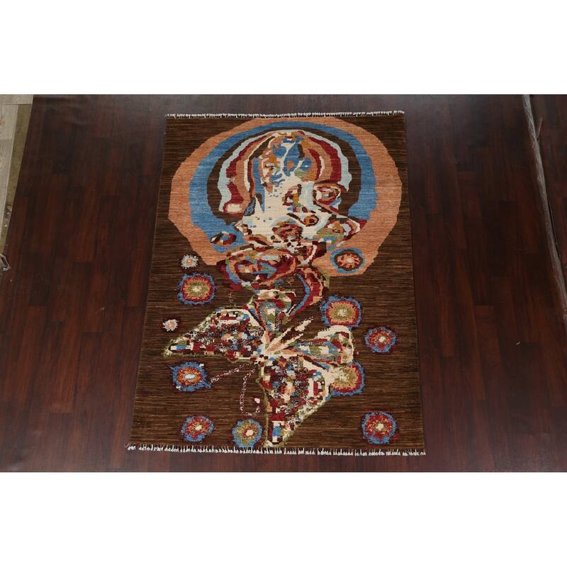 Vegetable Dye Contemporary Abstract Wool Area Rug Hand-knotted Carpet - 5'8" x 7'9"