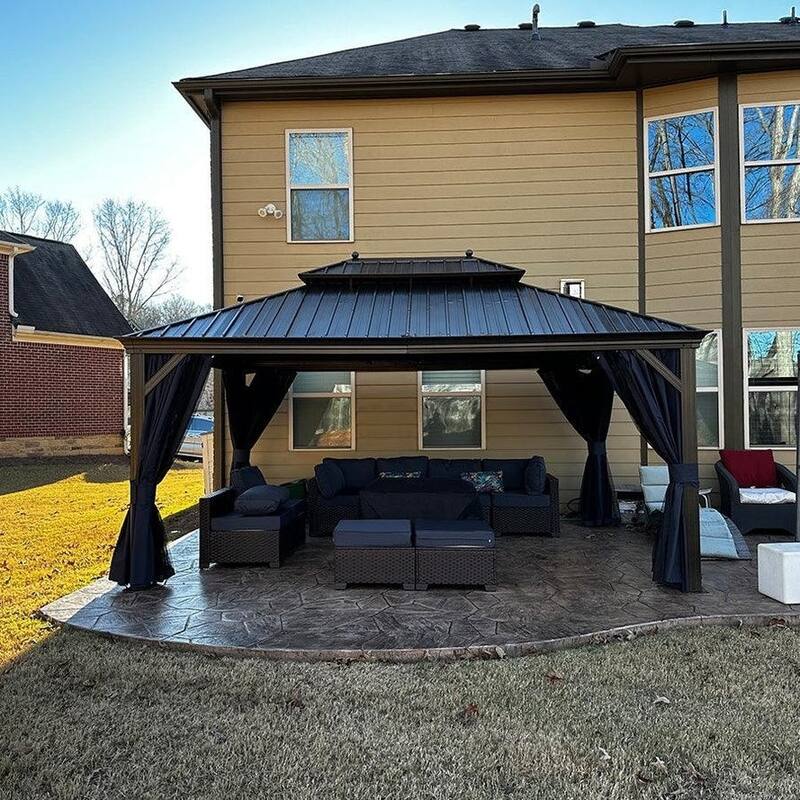 PURPLE LEAF Hardtop Aluminum Gazebo with Curtains and Netting, Double Roof Patio Gazebo