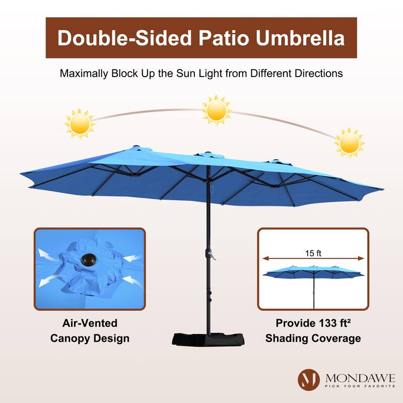 15ft Rectangular Patio Market Umbrella with Base