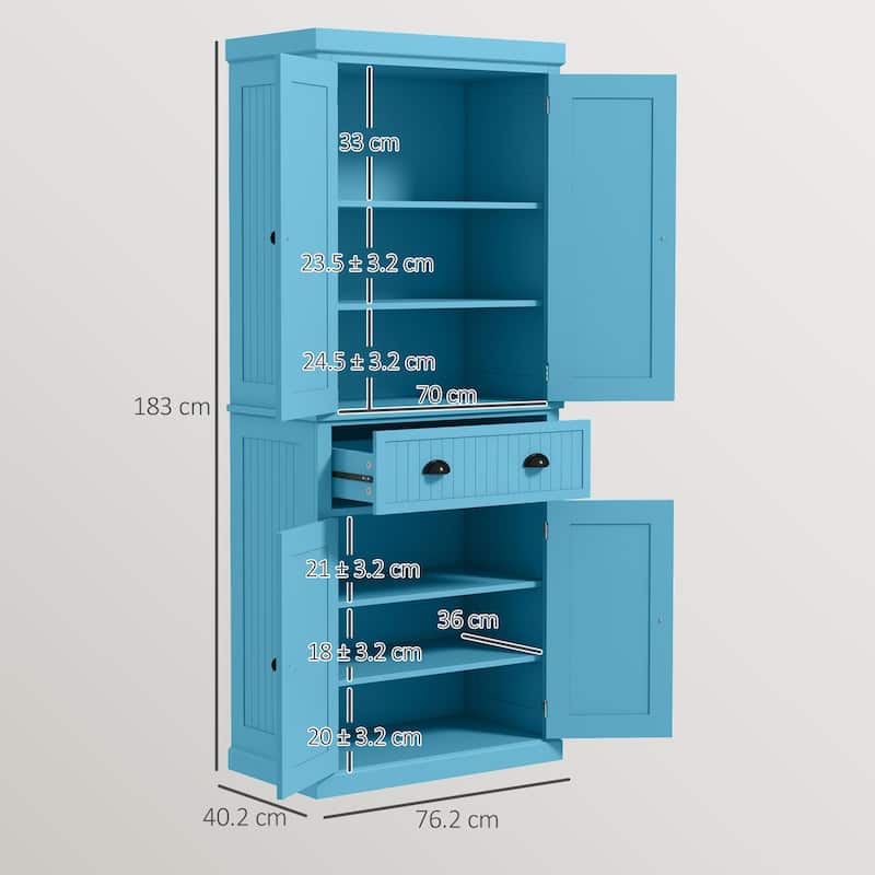 72" Kitchen Pantry Cabinet, Freestanding Tall Storage Cabinet, Traditional Kitchen Cabinet with 4 Doors, Drawer