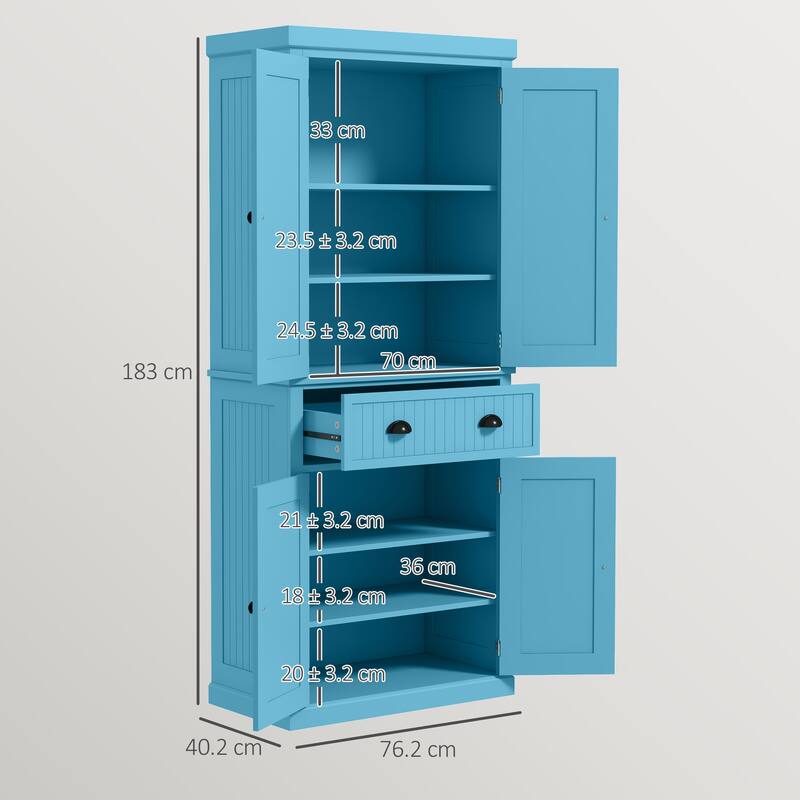 HOMCOM 72" Kitchen Pantry Cabinet, Freestanding Tall Storage Cabinet, Traditional Kitchen Cabinet with 4 Doors