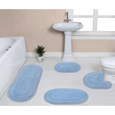 Hampton Crochet Bathmat 100% Cotton Non-Slip Bathroom Rug Set, Machine Washable Bath Rug, 4 Piece Bath Mat Set with Runner